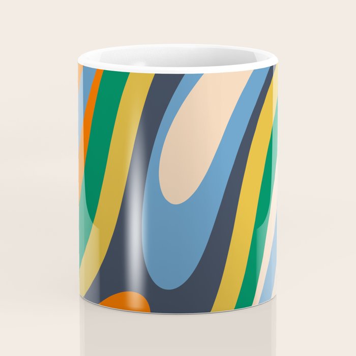 Wavy Loops Retro Colorful Abstract Pattern Blue Orange Mustard Green Beige Coffee Mug Gallery Image 4