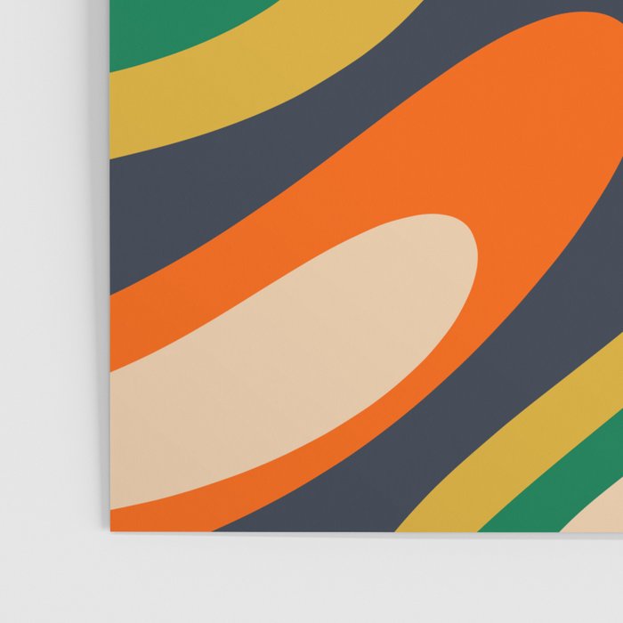 Wavy Loops Retro Colorful Abstract Pattern Blue Orange Mustard Green Beige Poster Gallery Image 3