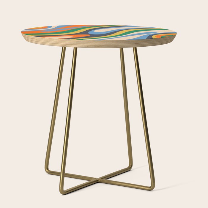 Wavy Loops Retro Colorful Abstract Pattern Blue Orange Mustard Green Beige Side Table Gallery Image 1