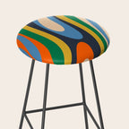 Wavy Loops Retro Colorful Abstract Pattern Blue Orange Mustard Green Beige Stool Gallery Image 2