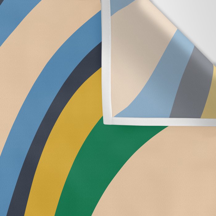 Wavy Loops Retro Colorful Abstract Pattern Blue Orange Mustard Green Beige Wall Tapestry Gallery Image 3