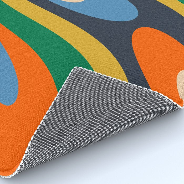 Wavy Loops Retro Colorful Abstract Pattern Blue Orange Mustard Green Beige Rug Gallery Image 4