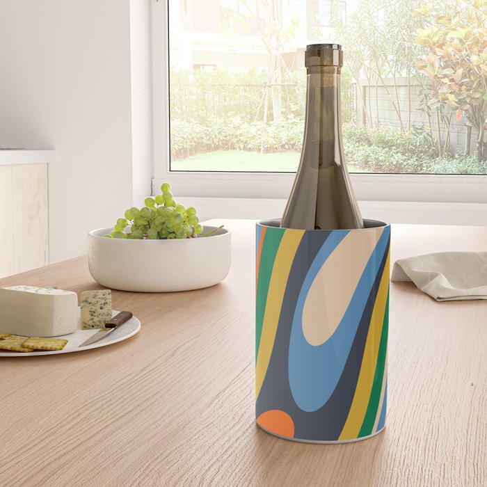 Wavy Loops Retro Colorful Abstract Pattern Blue Orange Mustard Green Beige Wine Chiller Gallery Image 4