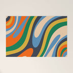 Wavy Loops Retro Colorful Abstract Pattern Blue Orange Mustard Green Beige Welcome Mat Gallery Image 1