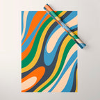 Wavy Loops Retro Colorful Abstract Pattern Blue Orange Mustard Green Beige Wrapping Paper Gallery Image 1