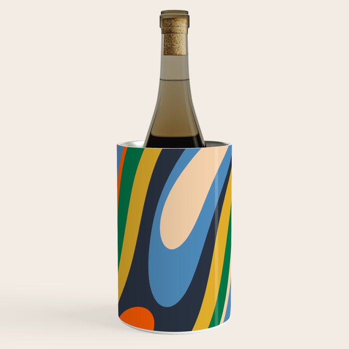 Wavy Loops Retro Colorful Abstract Pattern Blue Orange Mustard Green Beige Wine Chiller Gallery Image 1