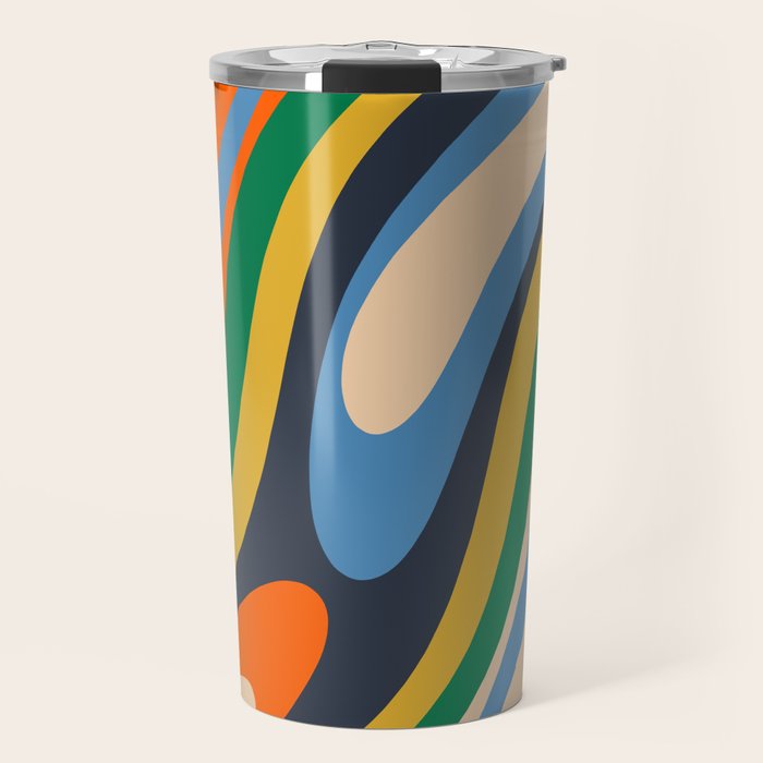 Wavy Loops Retro Colorful Abstract Pattern Blue Orange Mustard Green Beige Travel Mug Gallery Image 1
