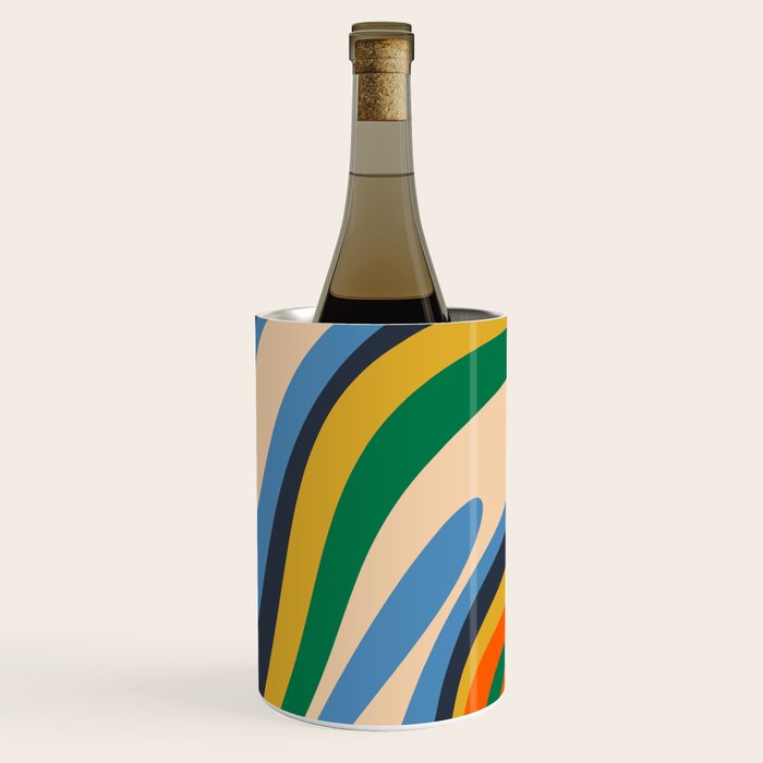 Wavy Loops Retro Colorful Abstract Pattern Blue Orange Mustard Green Beige Wine Chiller Gallery Image 3