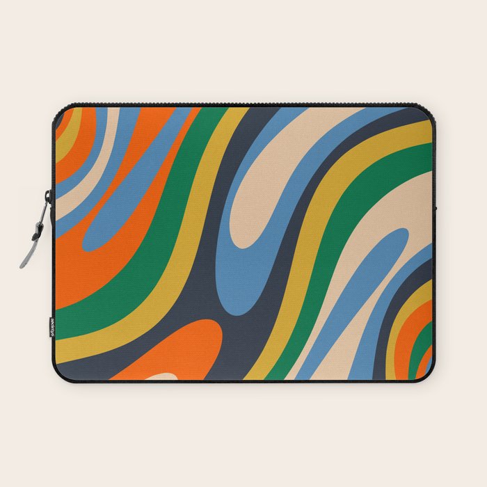 Wavy Loops Retro Colorful Abstract Pattern Blue Orange Mustard Green Beige Laptop Sleeve Gallery Image 1