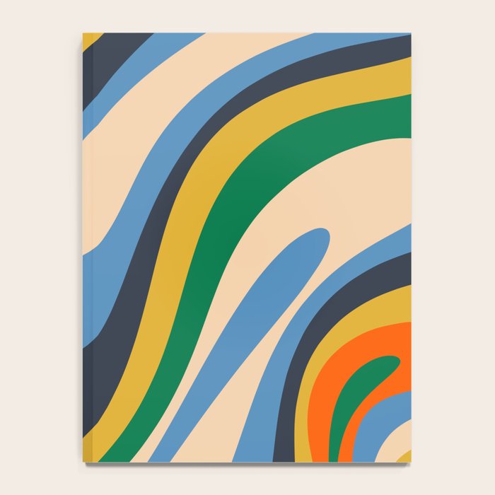 Wavy Loops Retro Colorful Abstract Pattern Blue Orange Mustard Green Beige Notebook Gallery Image 4