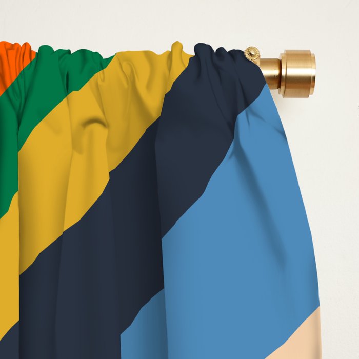 Wavy Loops Retro Colorful Abstract Pattern Blue Orange Mustard Green Beige Window Curtain Gallery Image 2