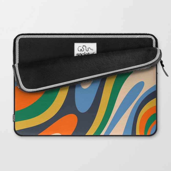 Wavy Loops Retro Colorful Abstract Pattern Blue Orange Mustard Green Beige Laptop Sleeve Gallery Image 2