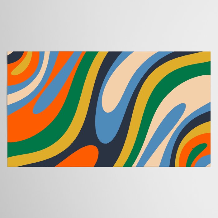 Wavy Loops Retro Colorful Abstract Pattern Blue Orange Mustard Green Beige Tablecloth Gallery Image 2