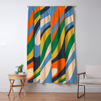 Wavy Loops Retro Colorful Abstract Pattern Blue Orange Mustard Green Beige Window Curtain Gallery Image 5
