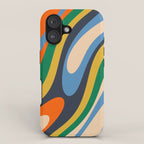 Wavy Loops Retro Colorful Abstract Pattern Blue Orange Mustard Green Beige iPhone Case Gallery Image 1