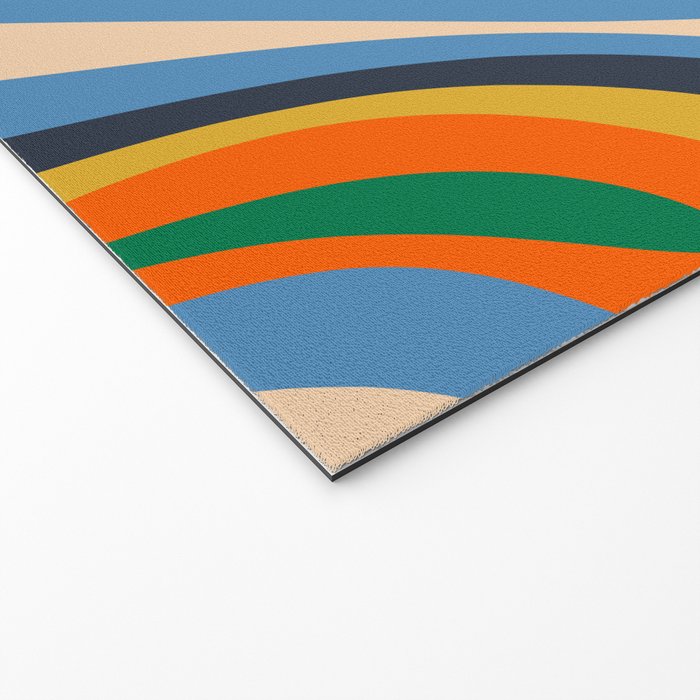 Wavy Loops Retro Colorful Abstract Pattern Blue Orange Mustard Green Beige Welcome Mat Gallery Image 2
