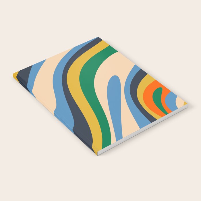 Wavy Loops Retro Colorful Abstract Pattern Blue Orange Mustard Green Beige Notebook Gallery Image 1