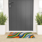 Wavy Loops Retro Colorful Abstract Pattern Blue Orange Mustard Green Beige Welcome Mat Gallery Image 3