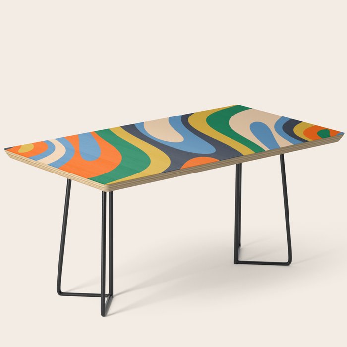 Wavy Loops Retro Colorful Abstract Pattern Blue Orange Mustard Green Beige Coffee Table Gallery Image 1