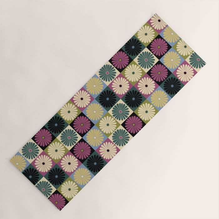 Retro Flowers Check Pattern I Yoga Mat Gallery Image 1