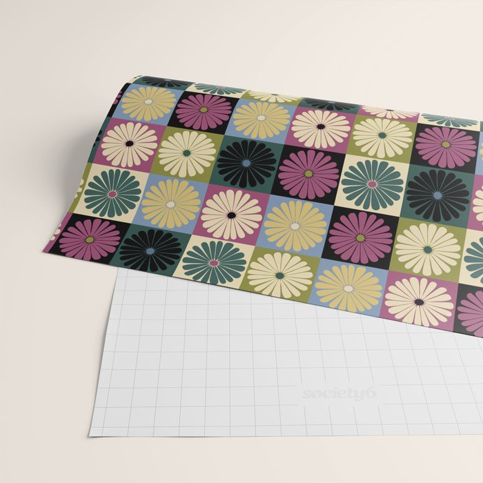 Retro Flowers Check Pattern I Wrapping Paper Gallery Image 2