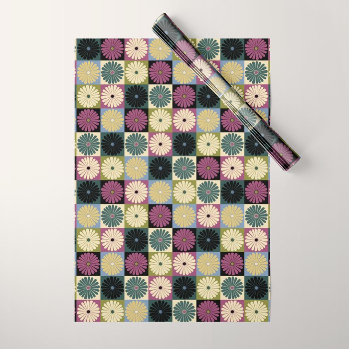 Retro Flowers Check Pattern I Wrapping Paper Gallery Image 1