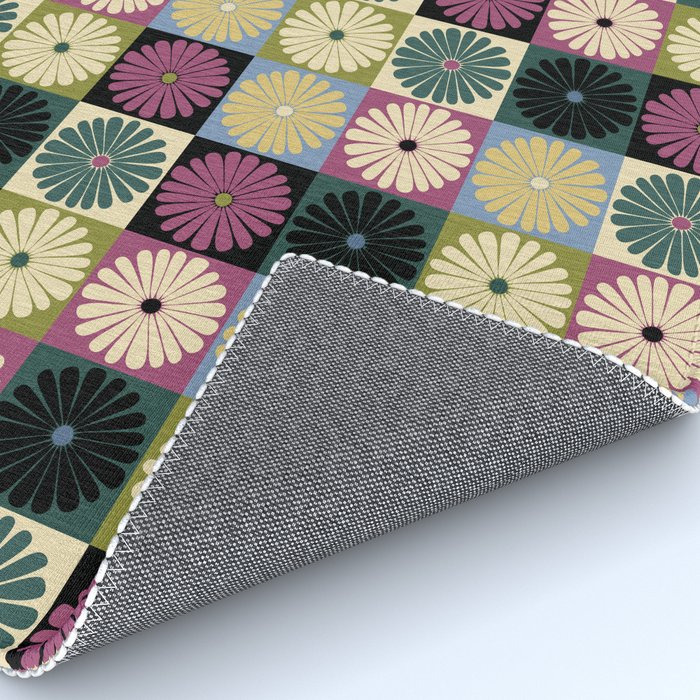 Retro Flowers Check Pattern I Rug Gallery Image 4