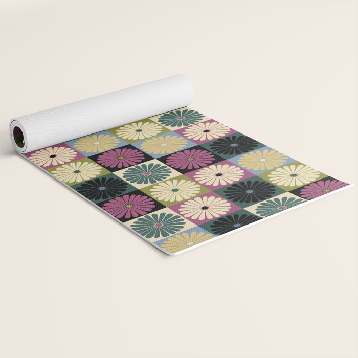 Retro Flowers Check Pattern I Yoga Mat Gallery Image 2