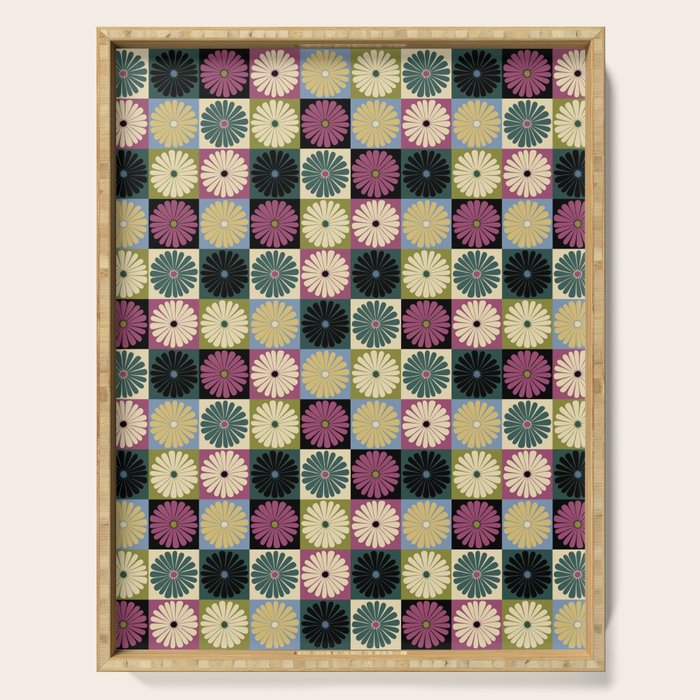 Retro Flowers Check Pattern I Serving Tray Gallery Image 1
