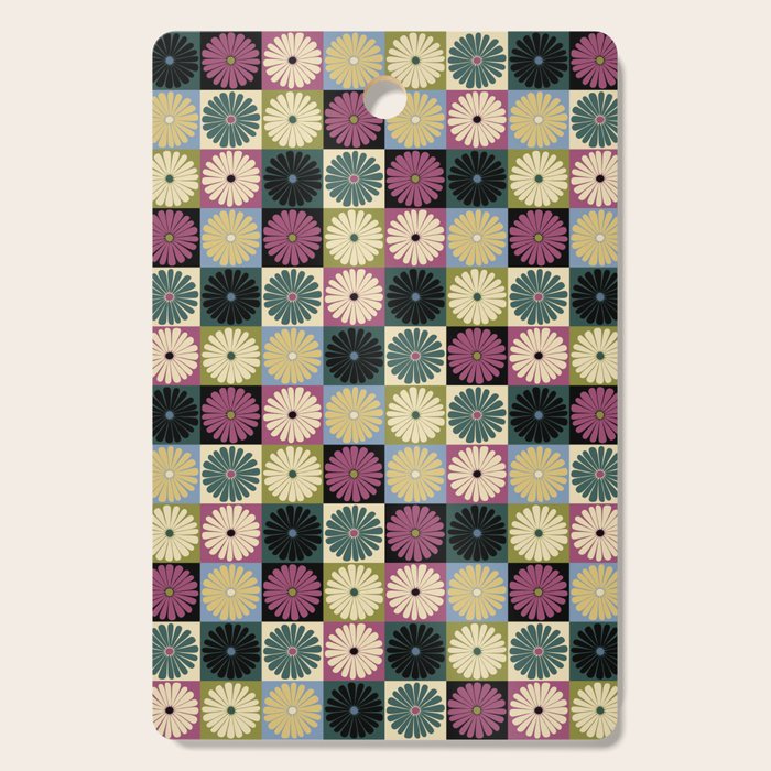 Retro Flowers Check Pattern I Cutting Board Gallery Image 1