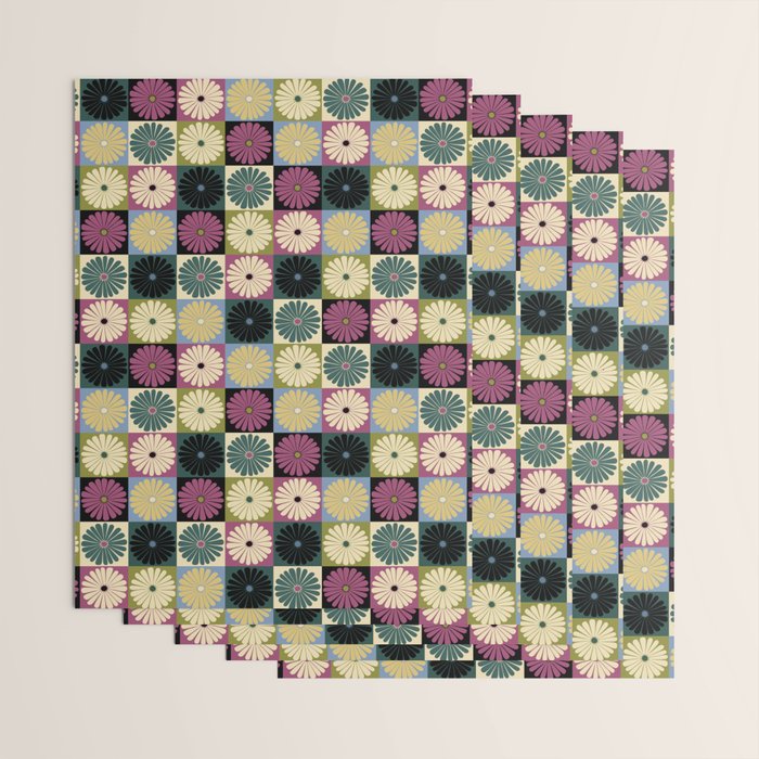 Retro Flowers Check Pattern I Wrapping Paper Gallery Image 3