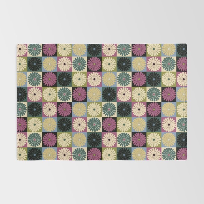 Retro Flowers Check Pattern I Rug Gallery Image 2