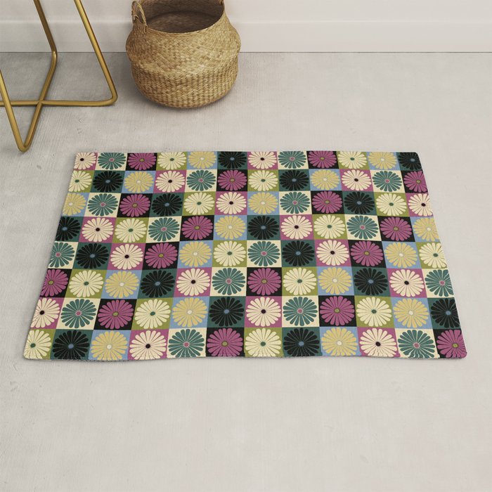 Retro Flowers Check Pattern I Rug Gallery Image 1