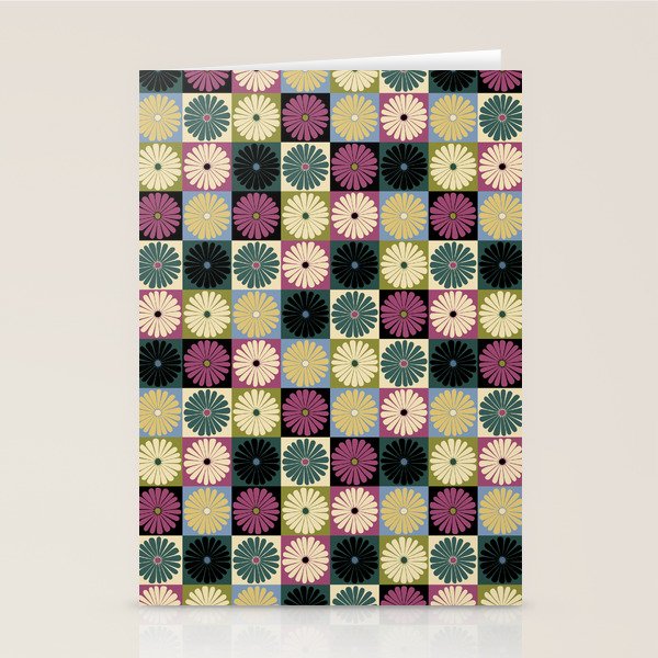 Retro Flowers Check Pattern I Stationery Card Gallery Image 2