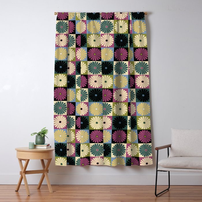 Retro Flowers Check Pattern I Window Curtain Gallery Image 1