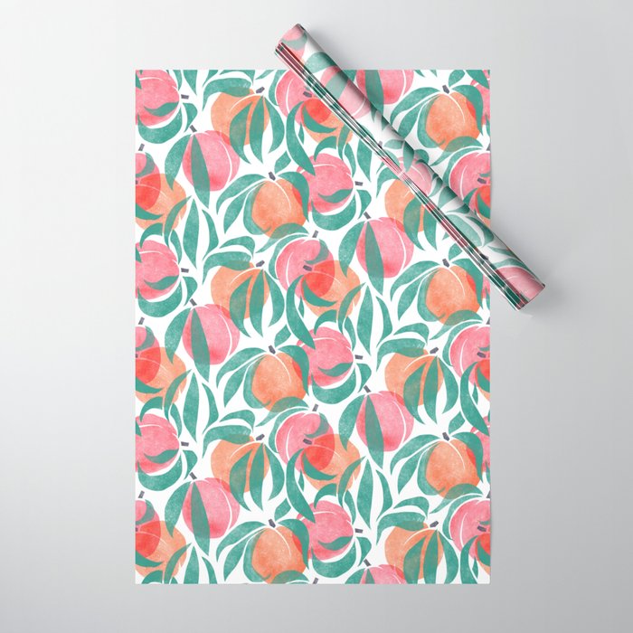 Peaches - peach pink and teal Wrapping Paper Gallery Image 1