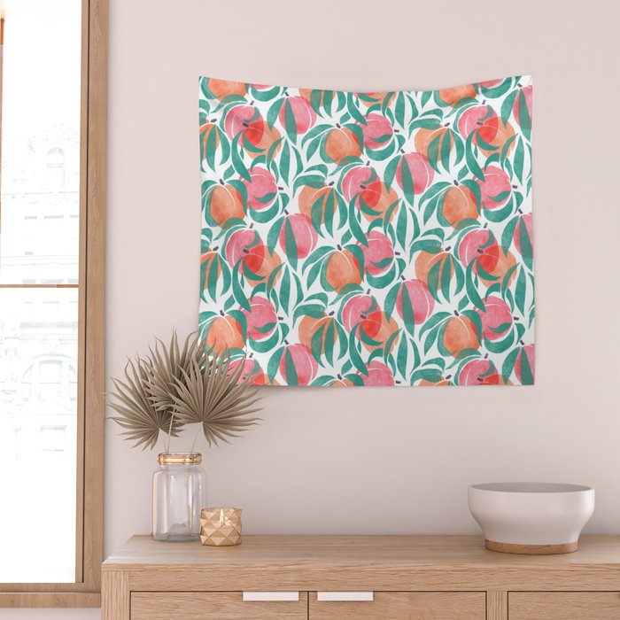 Peaches - peach pink and teal Wall Tapestry Gallery Image 2
