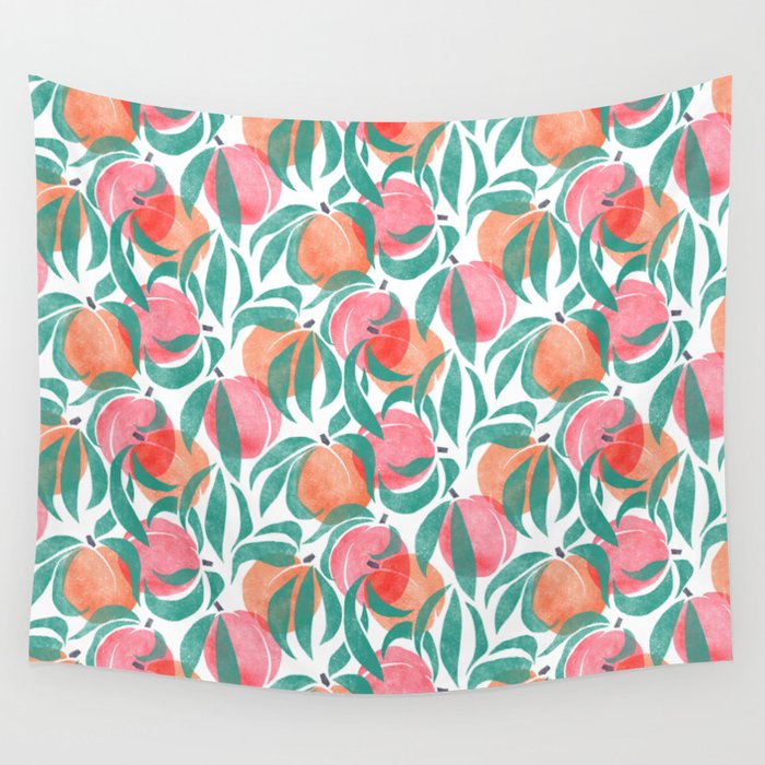 Peaches - peach pink and teal Wall Tapestry Gallery Image 4