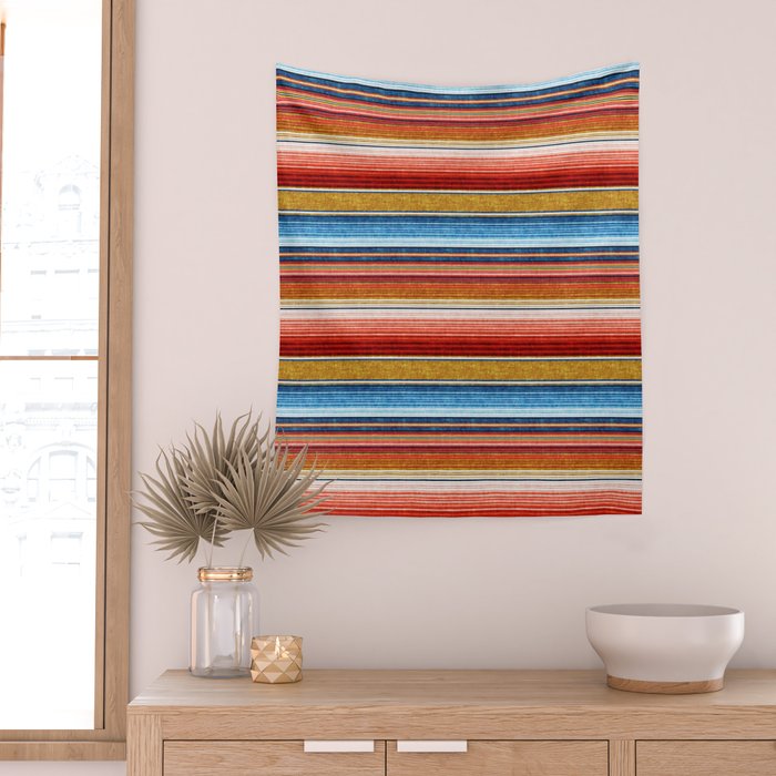serape southwest stripe - red, blue, gold Wall Tapestry Gallery Image 2