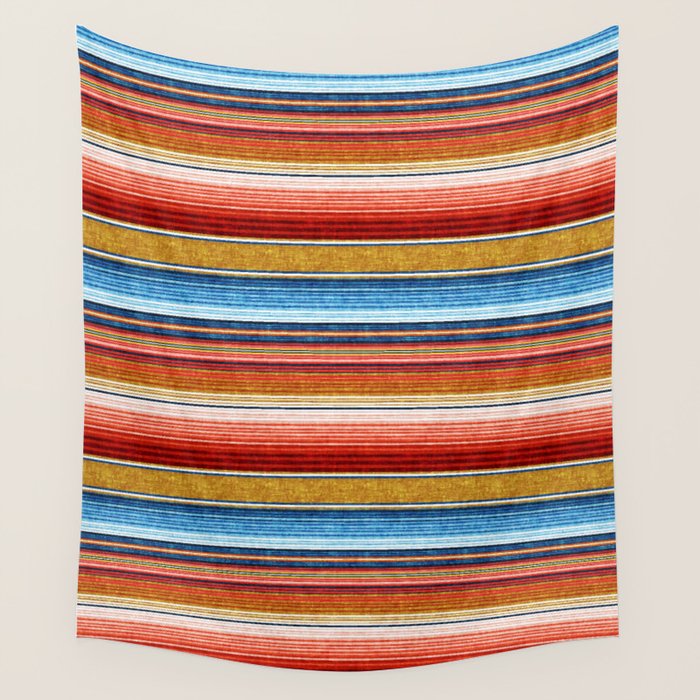 serape southwest stripe - red, blue, gold Wall Tapestry Gallery Image 4