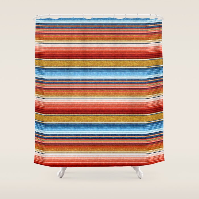 serape southwest stripe - red, blue, gold Shower Curtain Gallery Image 1