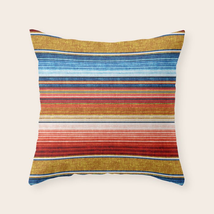 serape southwest stripe - red, blue, gold Throw Pillow Gallery Image 6