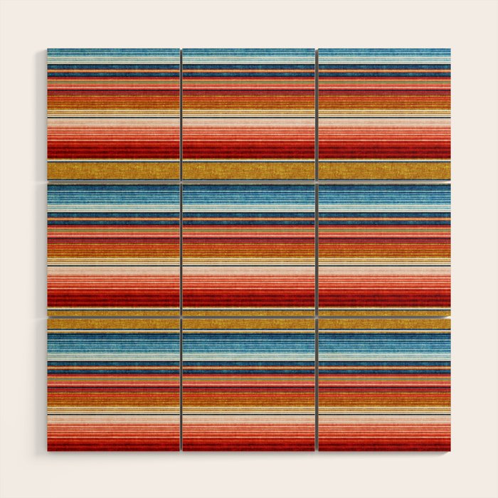 serape southwest stripe - red, blue, gold Wood Wall Art Gallery Image 1
