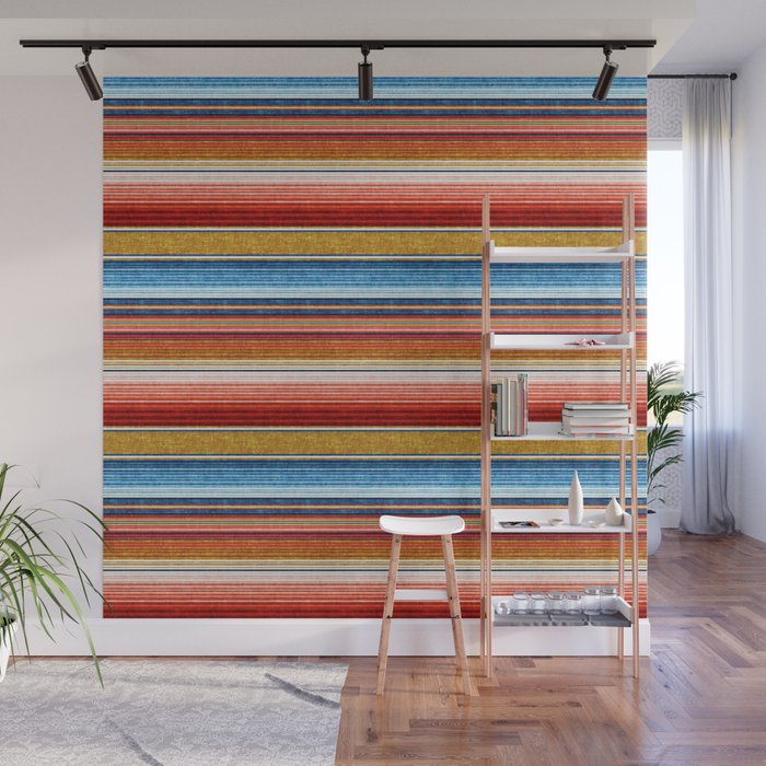 serape southwest stripe - red, blue, gold Wall Mural Gallery Image 1