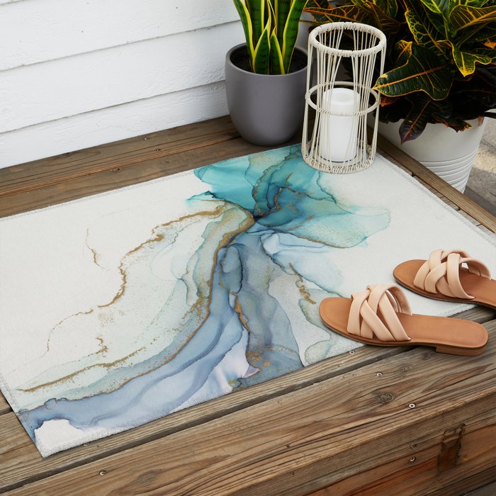 Abstract Jellyfish Alcohol Ink Painting Outdoor Rug Gallery Image 2