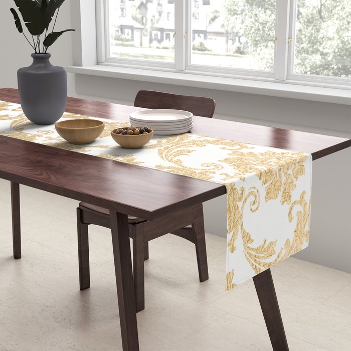 Gold swirls damask #4 Table Runner Gallery Image 2
