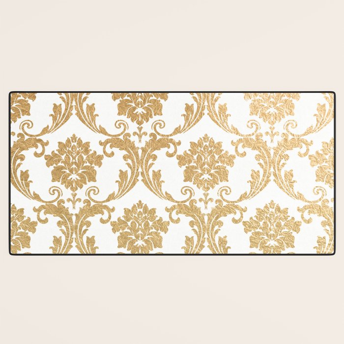 Gold swirls damask #4 Desk Mat Gallery Image 3