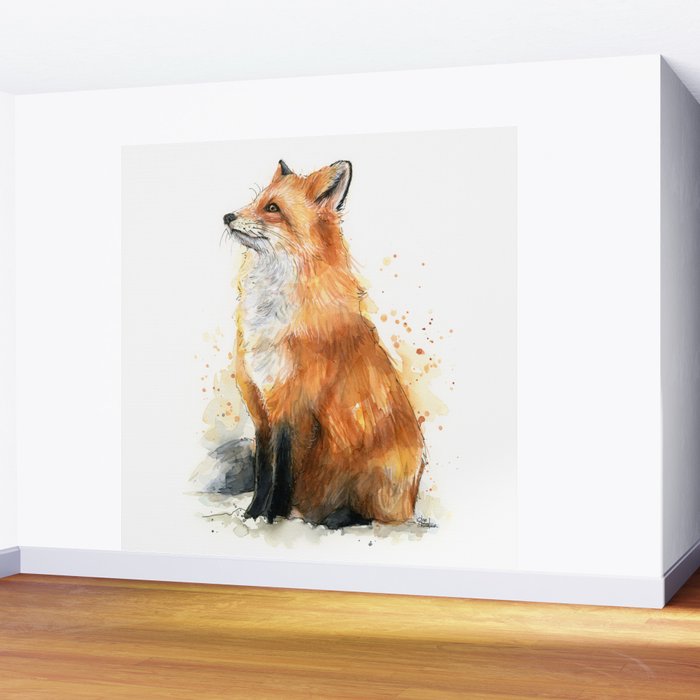 Fox Watercolor Red Fox Painting Wall Mural Gallery Image 2