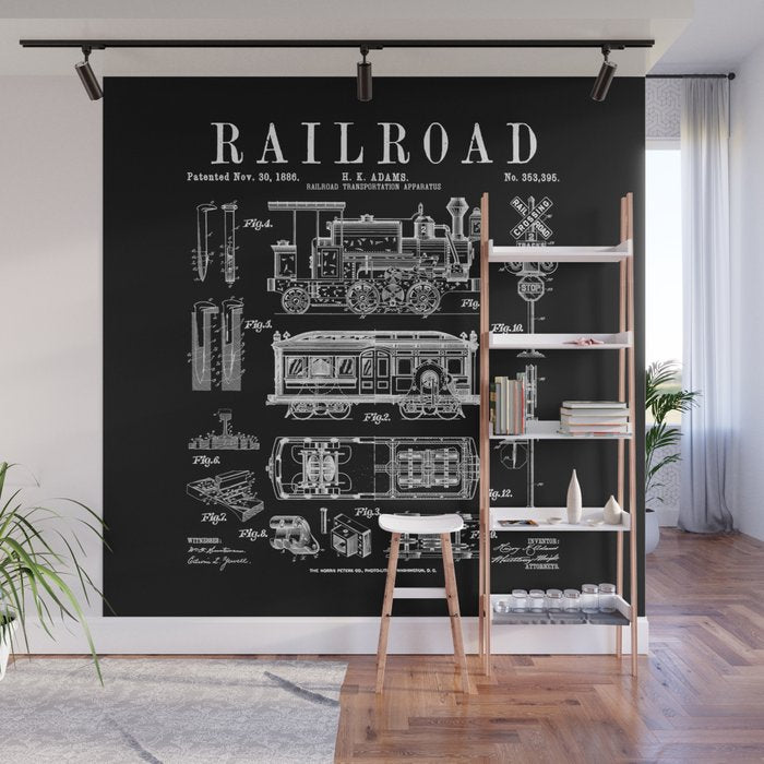 Railroad Railway Steam Locomotive Train Vintage Patent Print Wall Mural Gallery Image 1