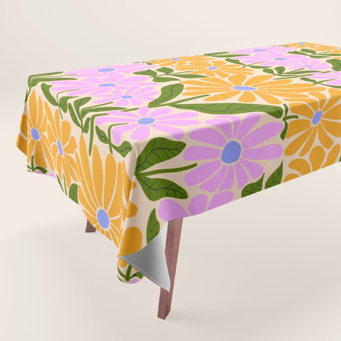Retro Groovy Daisies - Orange, Pink, Very-Peri and Green  Tablecloth Gallery Image 1